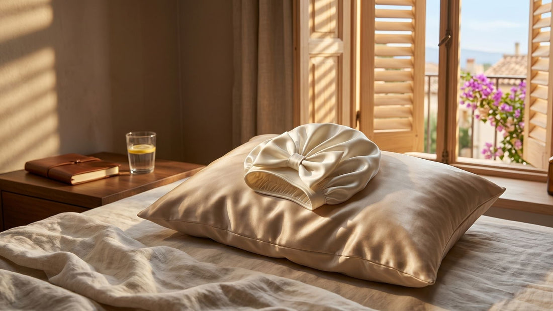 Bonnet de nuit en soie de mûrier 22 momme pour la protection capillaire nocturne — cheveux protégés au réveil