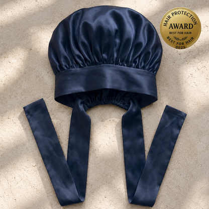 Bonnet de nuit en soie Le Bonnet Aura, coloris bleu Riviera, photo de présentation produit