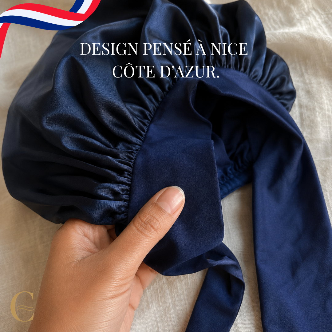 Bonnet de nuit en soie de mûrier 22 mommes Le Bonnet Aura, vue de dos