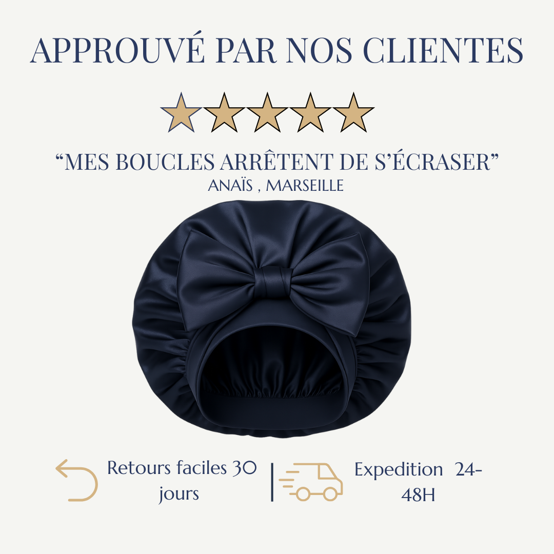 Bonnet Aura en soie de mûrier 22 mommes : coloris Bleu Riviera et Blanc Coquillage