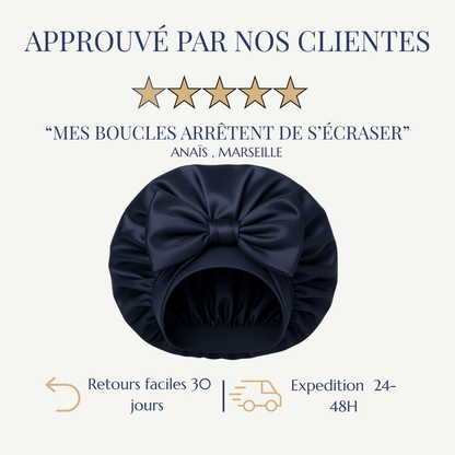 Bonnet Aura en soie de mûrier 22 mommes : coloris Bleu Riviera et Blanc Coquillage