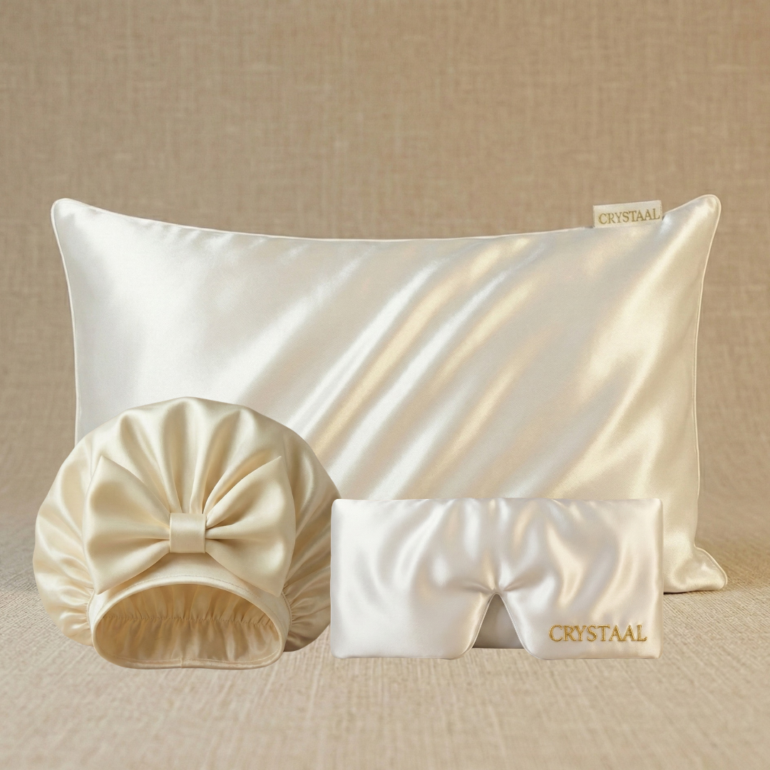 coffret en soie 22 momme blanc coquillage avec taie d’oreiller, bonnet de nuit et masque de sommeil en soie, accessoires beauté pour cheveux et sommeil réparateur