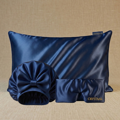 coffret en soie 22 momme bleu marine avec taie d’oreiller, bonnet de nuit et masque de sommeil en soie, accessoires beauté pour cheveux et sommeil réparateur