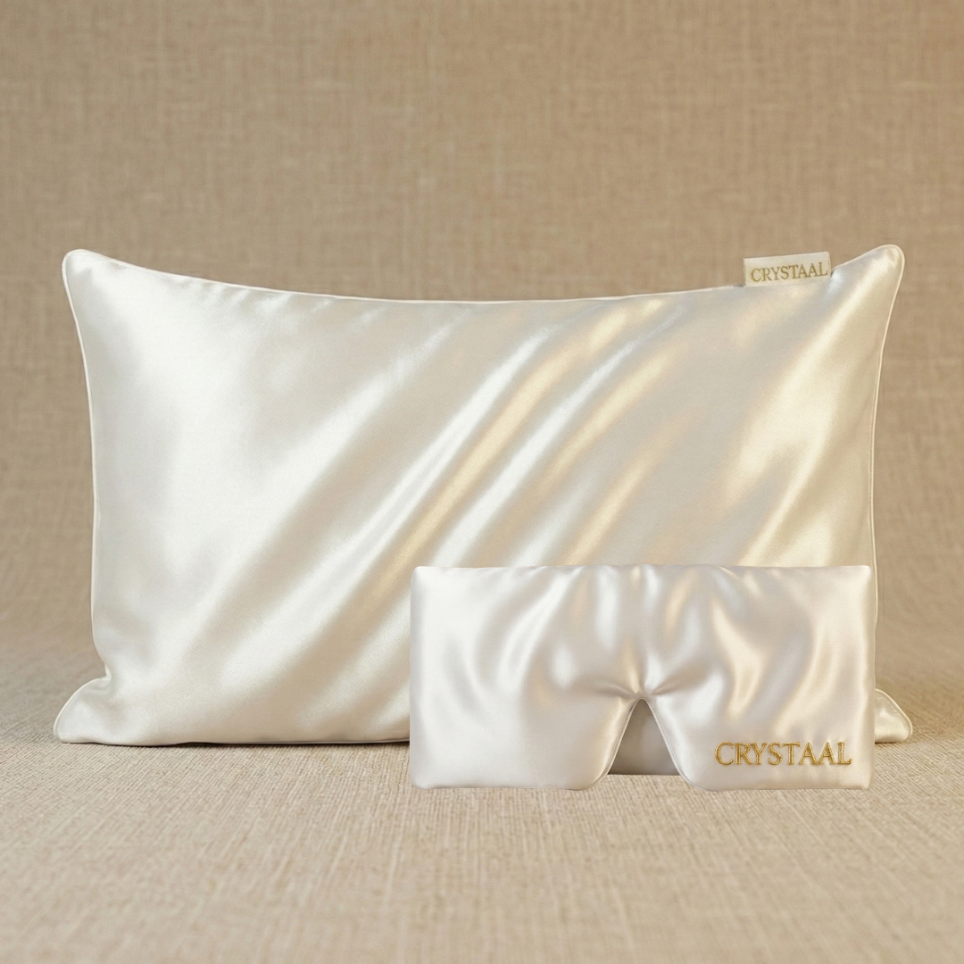 taie d’oreiller en soie 22 momme blanc coquillage avec masque de nuit en soie assorti, duo soie luxe pour peau et sommeil réparateur anti-marques et hydratation préservée

