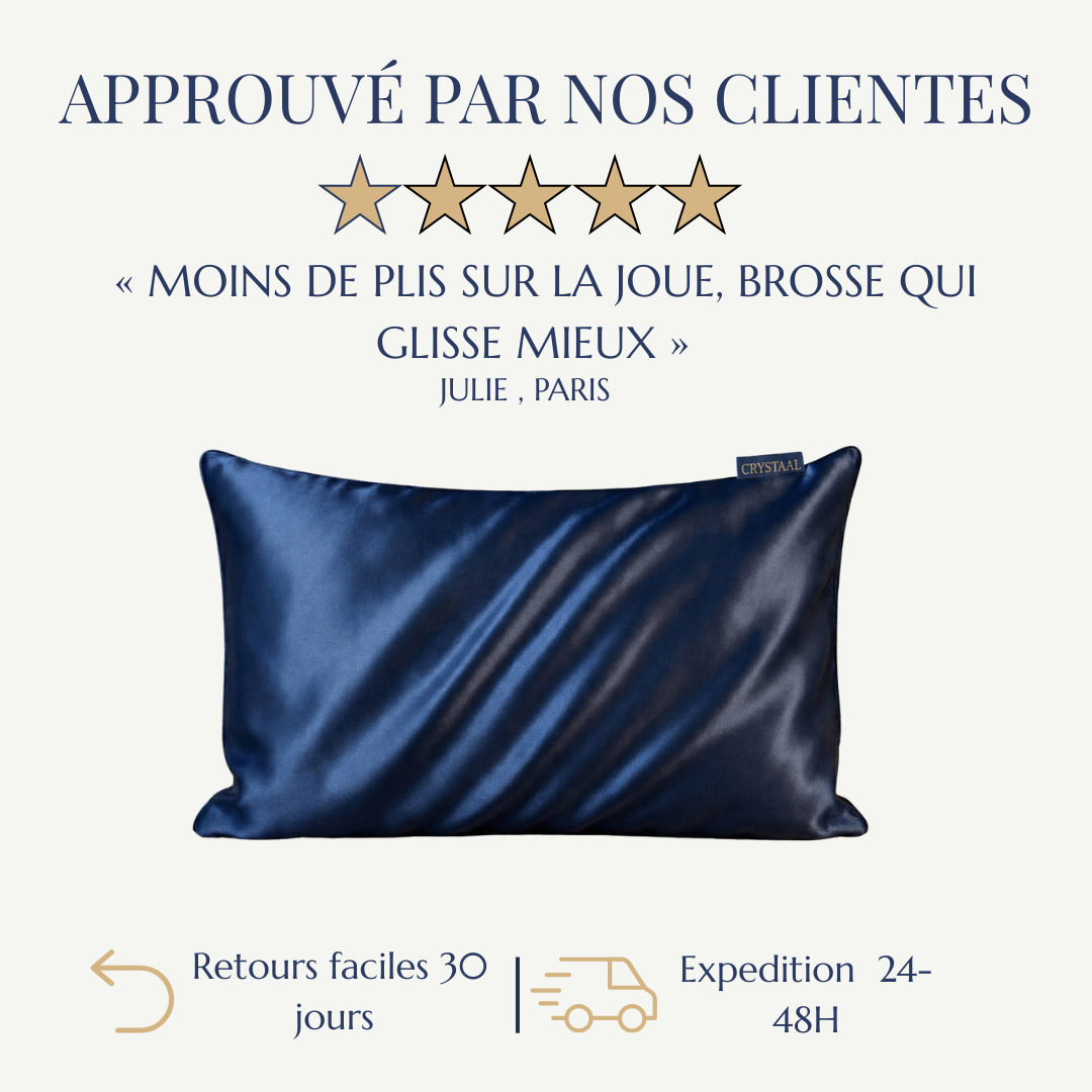 Taie Azure en soie de mûrier 22 mommes : coloris Bleu Riviera et Blanc Coquillage