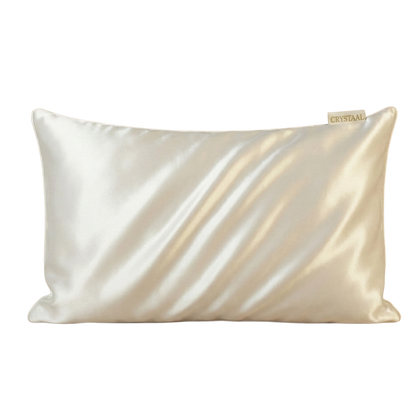 Taie d'oreiller en soie de mûrier 22 mommes Taie Azure, coloris Blanc Coquillage avec étiquette CRYSTAAL
